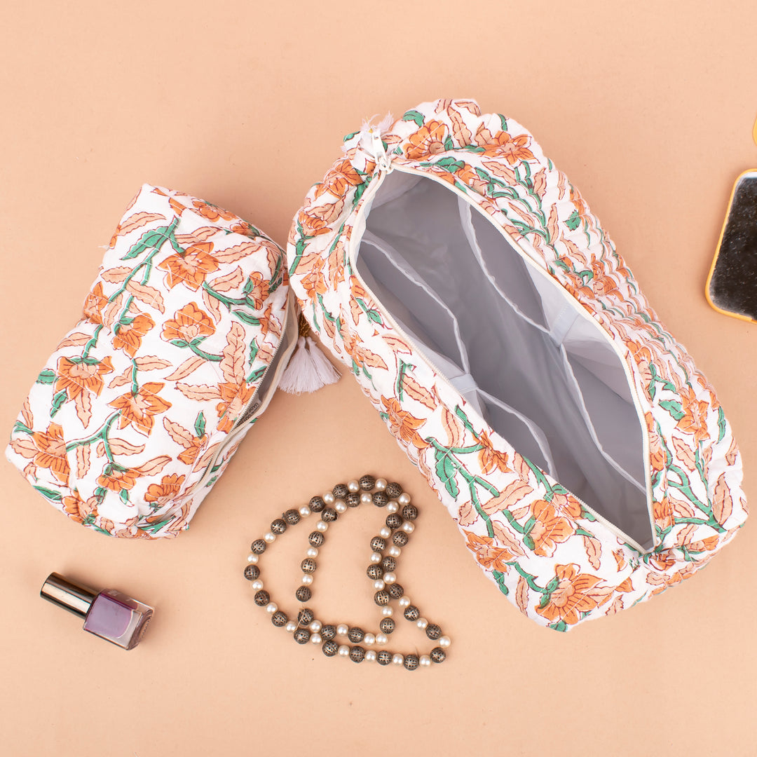 Hand Block Makeup Bag | Cotton Cosmetic Pouch &amp; Organizer