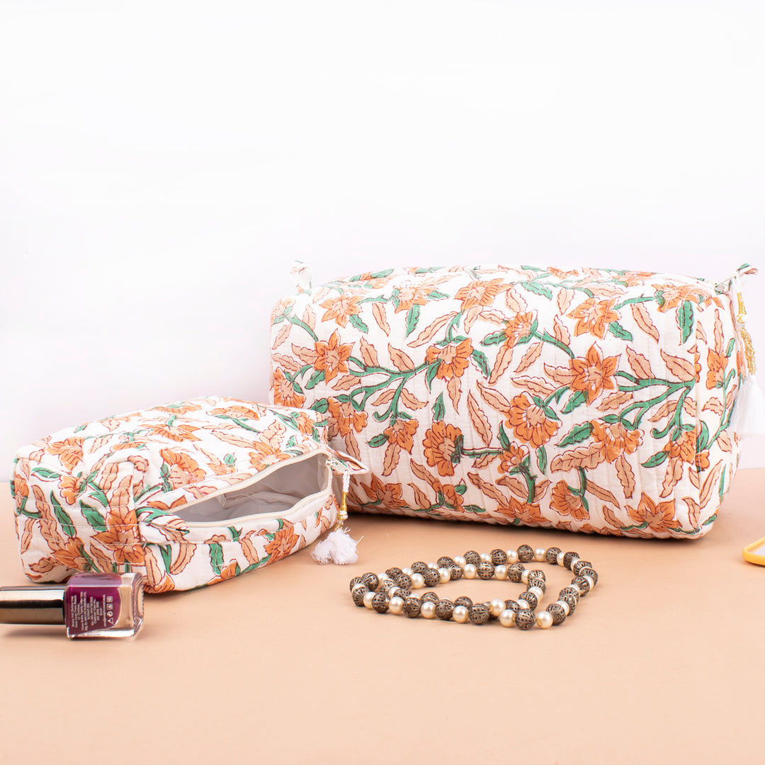 Hand Block Makeup Bag | Cotton Cosmetic Pouch &amp; Organizer