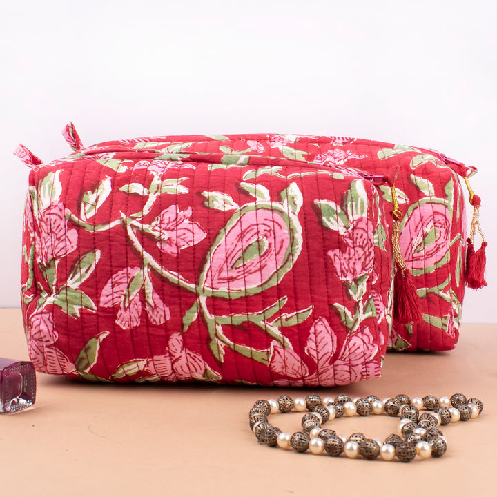 Hand Block Makeup Bag | Cotton Cosmetic Pouch &amp; Organizer