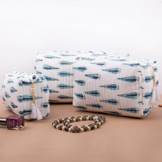 Hand Block Printed Vanity Case, Sustainable Quilted Makeup Bag, Washable Travel Organizer For Women, Gift Idea For Bride Made