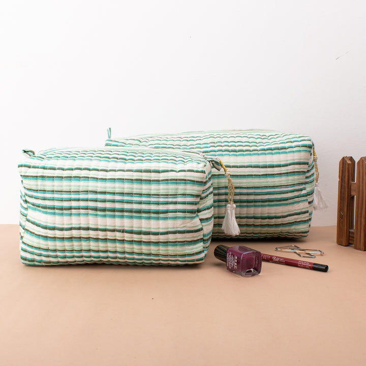 Set of 3 – Quilted Makeup Bag | Cotton Cosmetic Pouch &amp; Organizer