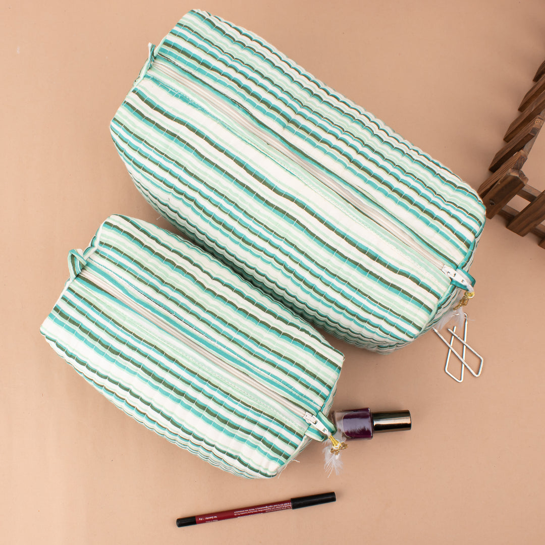 Set of 3 – Quilted Makeup Bag | Cotton Cosmetic Pouch &amp; Organizer
