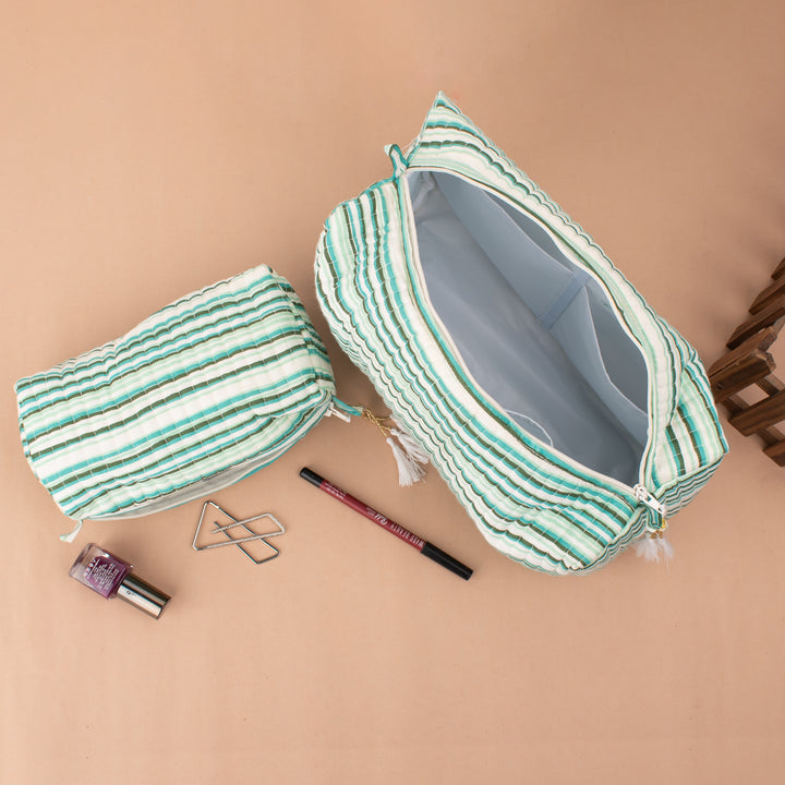 Set of 3 – Quilted Makeup Bag | Cotton Cosmetic Pouch &amp; Organizer