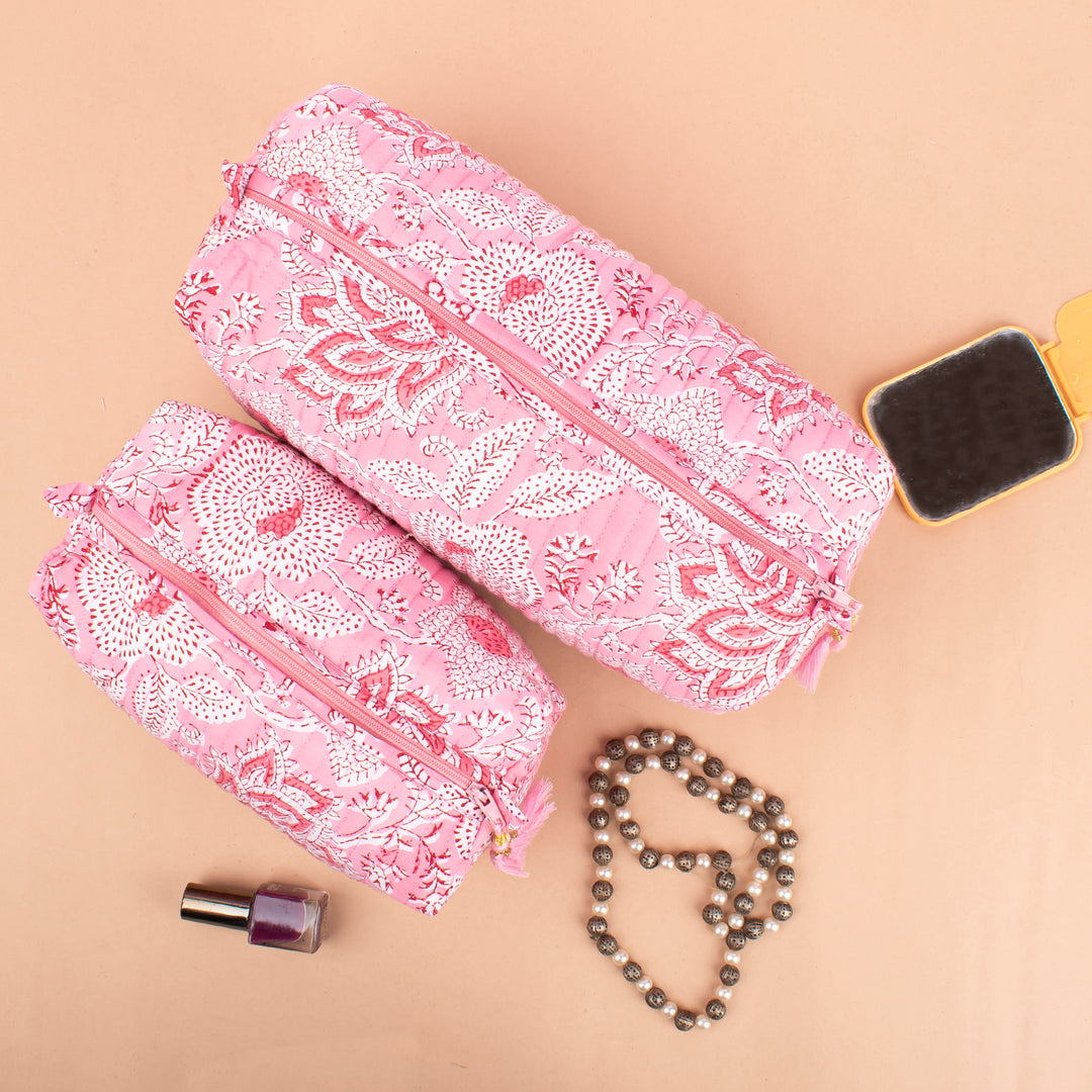 Quilted Makeup Bag | Cotton Cosmetic Pouch &amp; Organizer