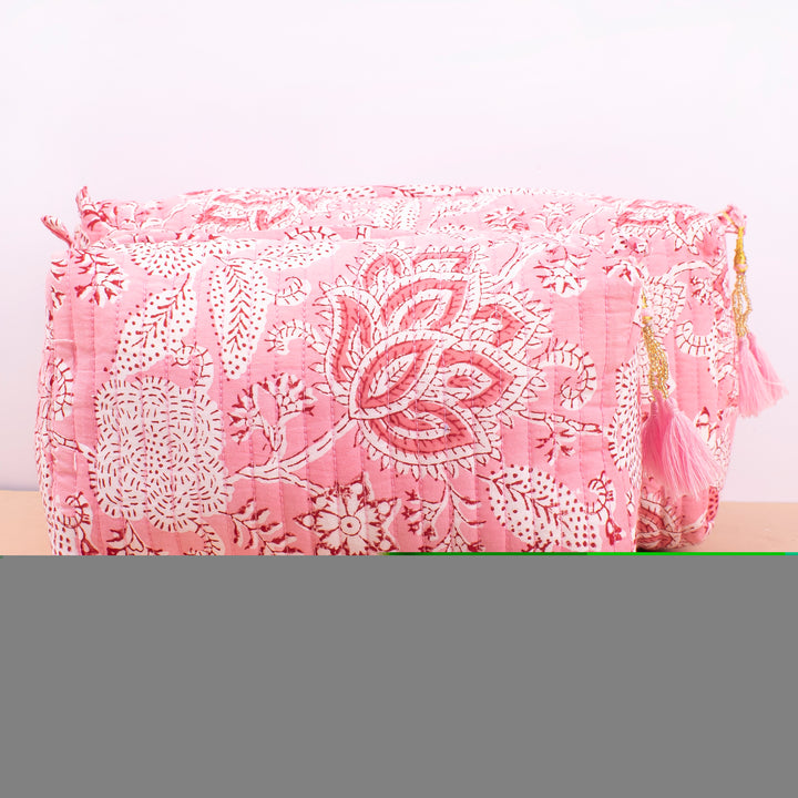 Quilted Makeup Bag | Cotton Cosmetic Pouch &amp; Organizer