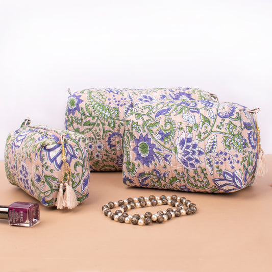 Mini Makeup Organizer Bag, Quilted Cosmetic Travel Case, Block Print Toiletry Pouch For Women, Handmade Makeup Pouch