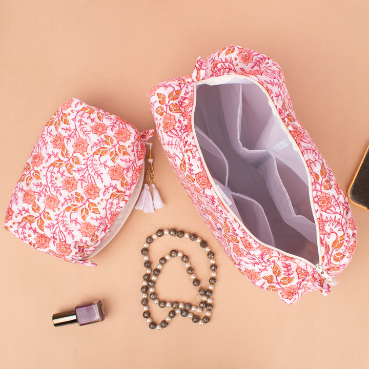 Hand Block Makeup Bag | Cotton Cosmetic Pouch &amp; Organizer