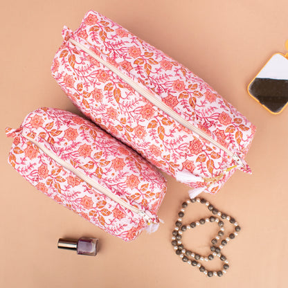 Soft Quilted Toiletry Bags For Women, Block Printed Makeup Pouch Set, Indian Style Vanity Organizer Gift, Printed Makeup Bags