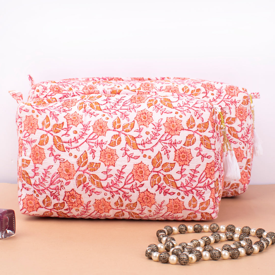 Hand Block Makeup Bag | Cotton Cosmetic Pouch &amp; Organizer