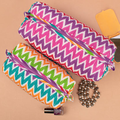 Printed Quilted Makeup Bag | Floral Cosmetic Pouch | Zipper Travel Toiletry Bag - Set of 3