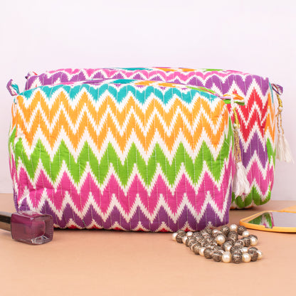 Printed Quilted Makeup Bag | Floral Cosmetic Pouch | Zipper Travel Toiletry Bag - Set of 3