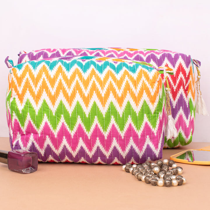 Set of 3 – Floral Makeup Bag | Cotton Cosmetic Pouch &amp; Organizer