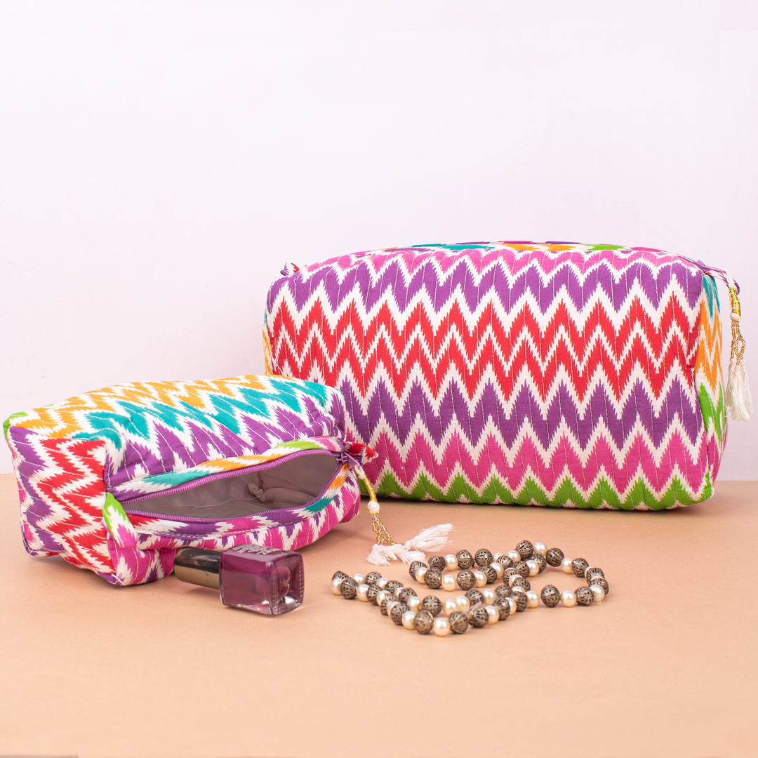 Set of 3 – Floral Makeup Bag | Cotton Cosmetic Pouch &amp; Organizer