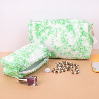 Set of 3 - Aesthetic Quilted Makeup Bag | Boho Cotton Pouch | Travel Cosmetic Organizer