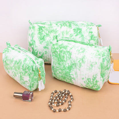 Set of 3 - Aesthetic Quilted Makeup Bag | Boho Cotton Pouch | Travel Cosmetic Organizer