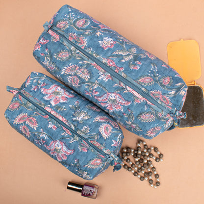 Set of 3 - Eco Quilted Makeup Bag | Sustainable Cotton Cosmetic Pouch | Travel Organizer