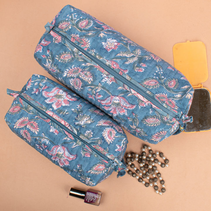 Set of 3 – Quilted Makeup Bag | Cotton Cosmetic Pouch &amp; Organizer