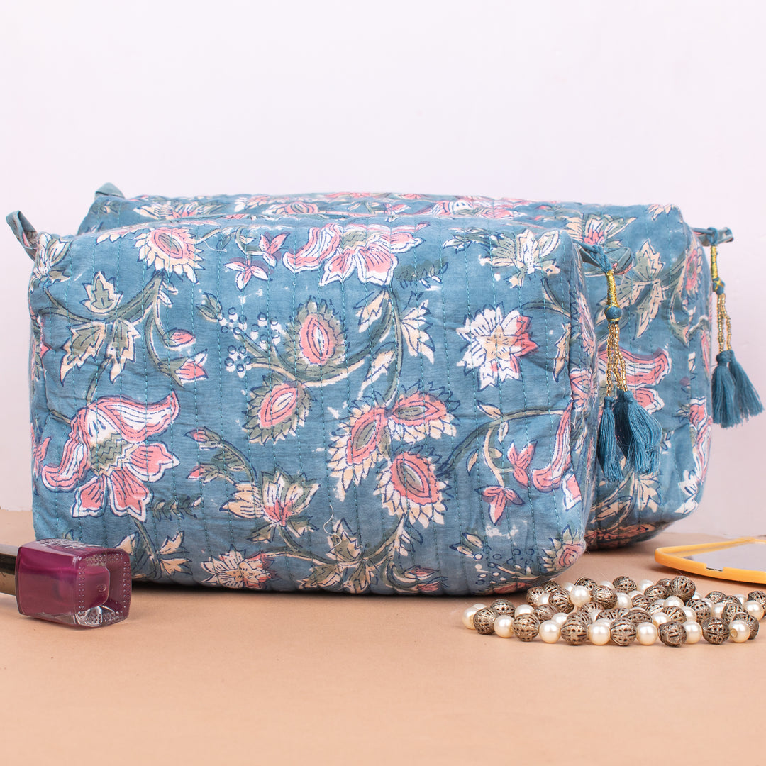 Set of 3 – Quilted Makeup Bag | Cotton Cosmetic Pouch &amp; Organizer