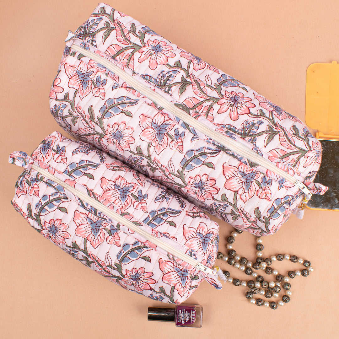 Set of 3 – Quilted Makeup Bag | Cotton Cosmetic Pouch &amp; Organizer