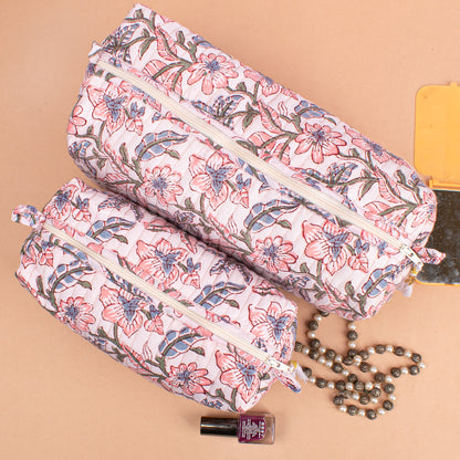 Set of 3 - Small Quilted Makeup Bag | Zipper Cosmetic Pouch | Compact Travel Organizer