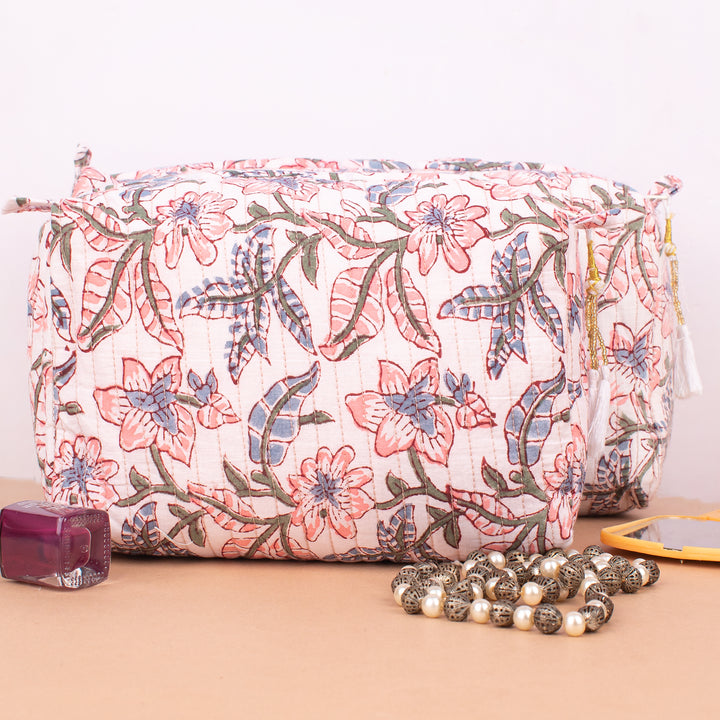 Set of 3 – Quilted Makeup Bag | Cotton Cosmetic Pouch &amp; Organizer