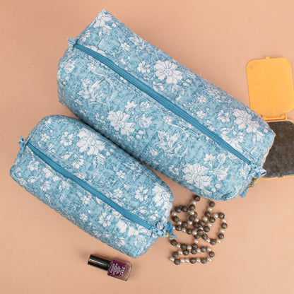 Set of 3 - Handcrafted Quilted Makeup Bag | Cotton Toiletry Pouch | Boho Travel Gift