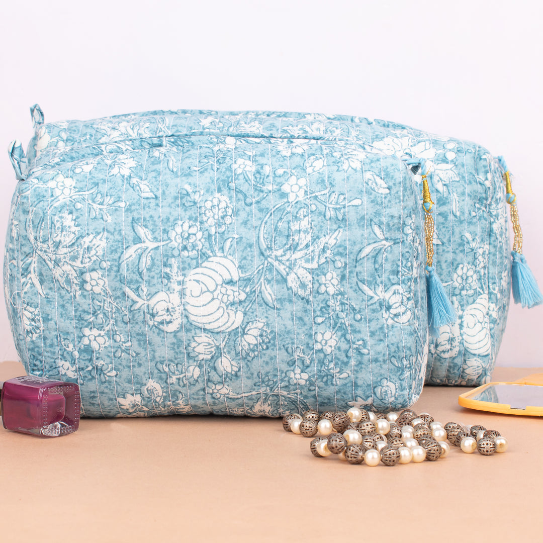 Set of 3 – Boho Makeup Bag | Cotton Cosmetic Pouch &amp; Organizer