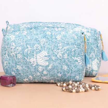 Set of 3 - Handcrafted Quilted Makeup Bag | Cotton Toiletry Pouch | Boho Travel Gift