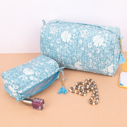 Set of 3 - Handcrafted Quilted Makeup Bag | Cotton Toiletry Pouch | Boho Travel Gift