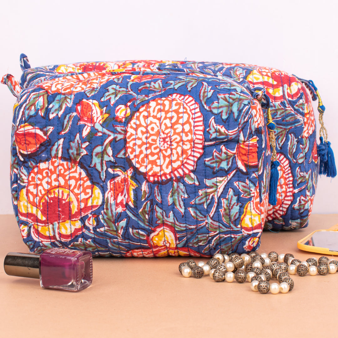 Set of 3 – Quilted Makeup Bag | Cotton Cosmetic Pouch &amp; Organizer
