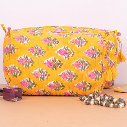 Set of 3 - Soft Cotton Quilted Makeup Bag | Travel Cosmetic Organizer | Handmade Gift