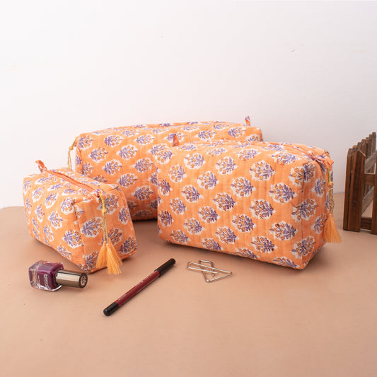 Handmade Quilted Toiletry Bag, Cosmetic Bag For Women, 100% Cotton, Cosmetic Bags, Vanity Case, Cute Makeup Organizer, Toiletry Bag - Set of 3