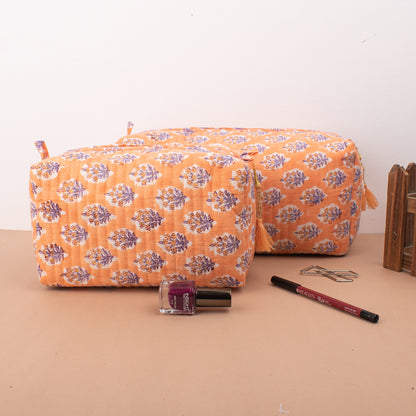 Handmade Quilted Toiletry Bag, Cosmetic Bag For Women, 100% Cotton, Cosmetic Bags, Vanity Case, Cute Makeup Organizer, Toiletry Bag - Set of 3