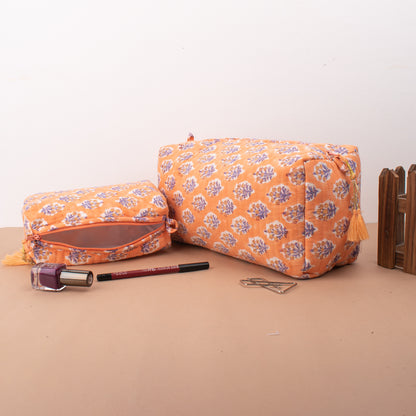 Handmade Quilted Toiletry Bag, Cosmetic Bag For Women, 100% Cotton, Cosmetic Bags, Vanity Case, Cute Makeup Organizer, Toiletry Bag - Set of 3