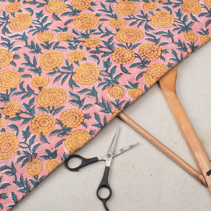 Pale Chestnut Hand Block Printed Cotton Fabric