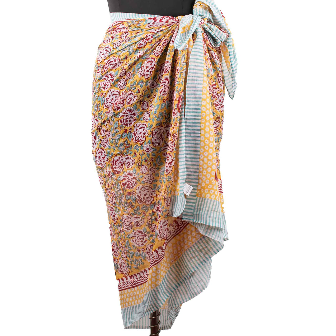 Floral Cotton Sarong | Beach Cover-Up &amp; Wrap Skirt