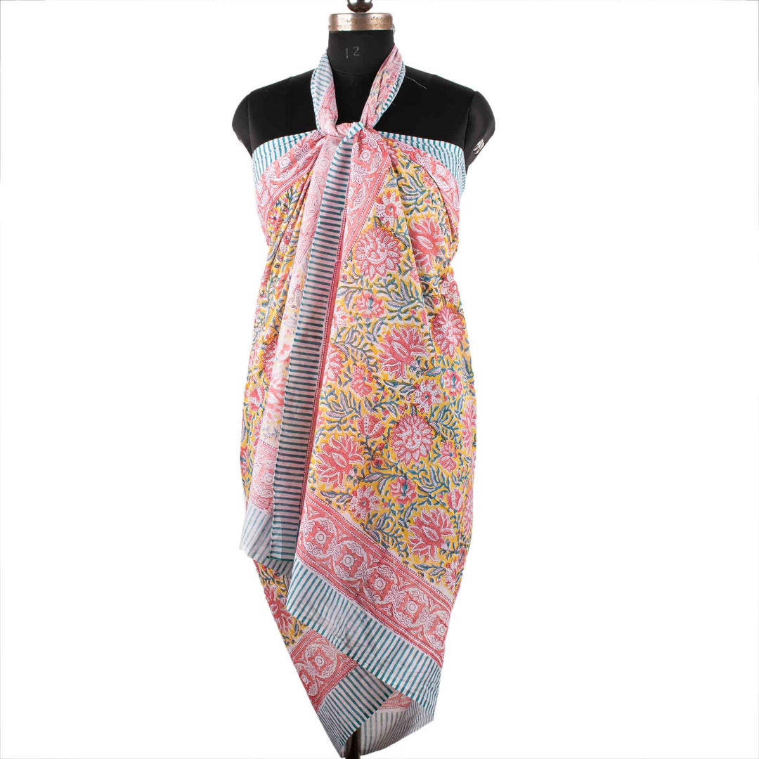 Hand Block Cotton Sarong | Beach Cover-Up &amp; Wrap Skirt