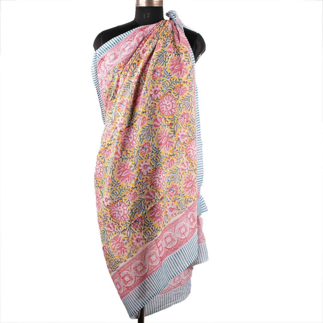 Hand Block Cotton Sarong | Beach Cover-Up &amp; Wrap Skirt