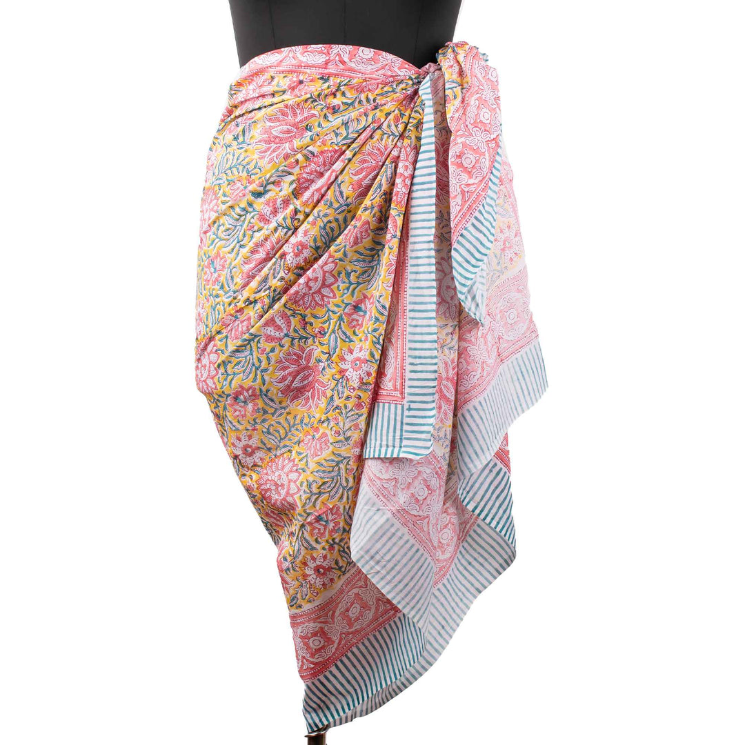 Hand Block Cotton Sarong | Beach Cover-Up &amp; Wrap Skirt