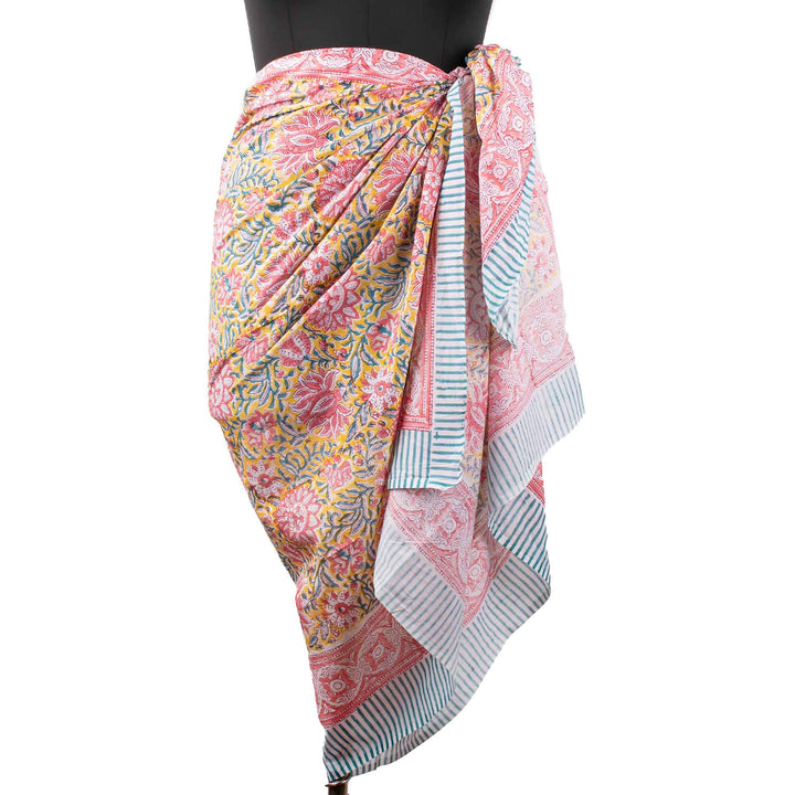 Hand Block Cotton Sarong | Beach Cover-Up &amp; Wrap Skirt