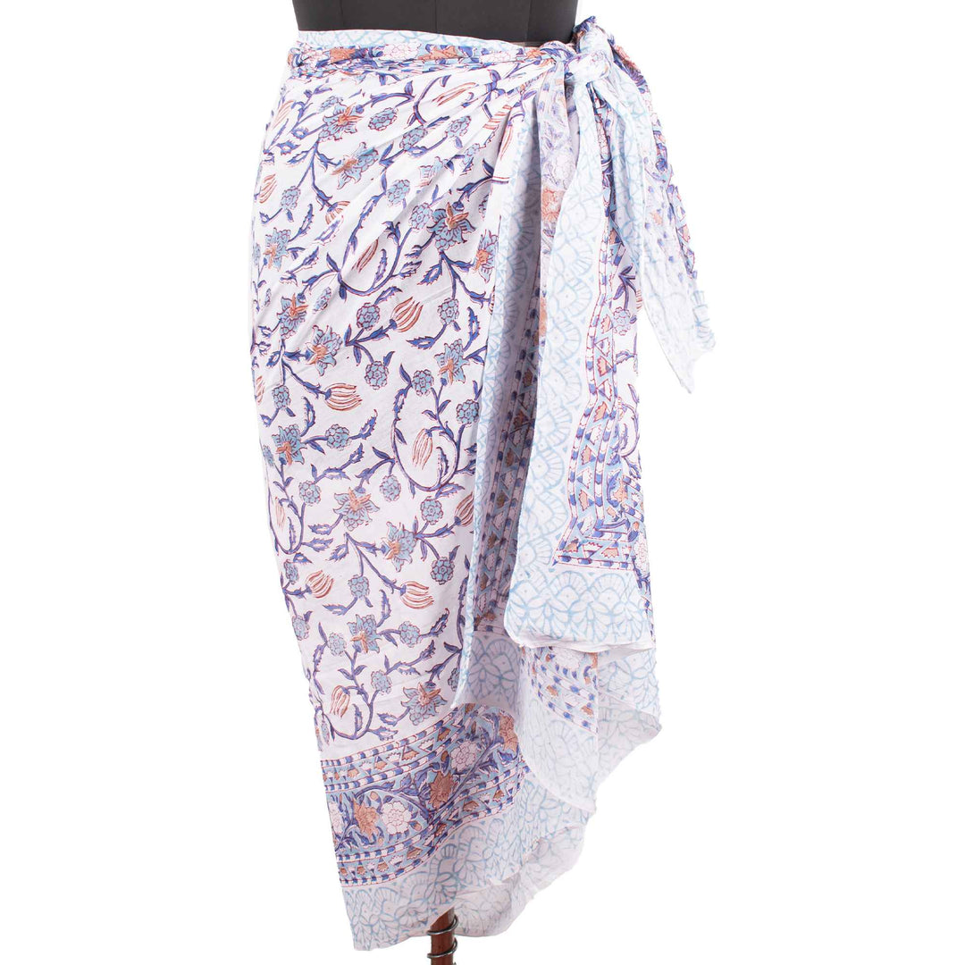 Floral Cotton Sarong | Beach Cover-Up &amp; Wrap Skirt