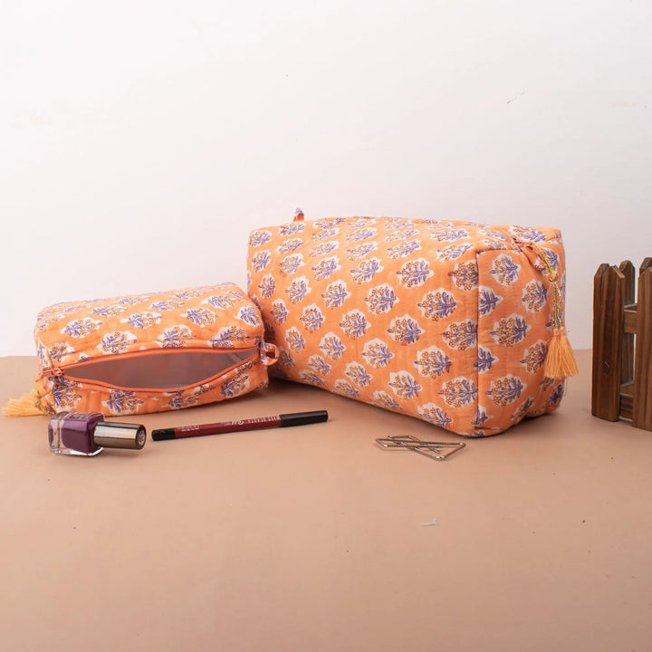 Set of 3 – Quilted Makeup Bag | Cotton Cosmetic Pouch &amp; Organizer