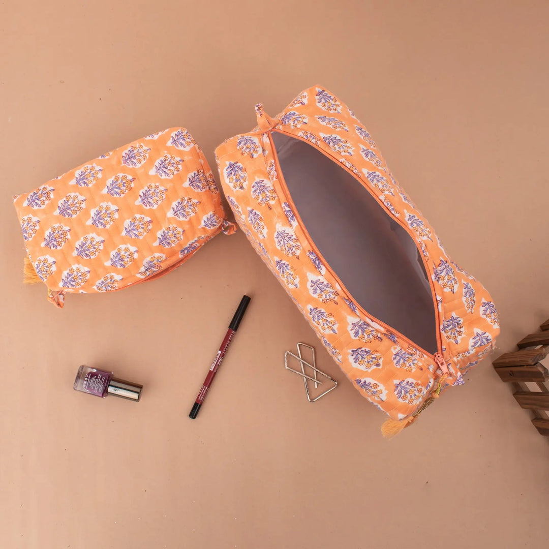 Set of 3 – Quilted Makeup Bag | Cotton Cosmetic Pouch &amp; Organizer