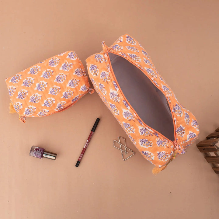 Set of 3 – Quilted Makeup Bag | Cotton Cosmetic Pouch &amp; Organizer