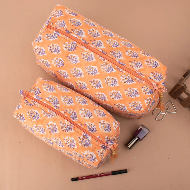 Set of 3 – Quilted Makeup Bag | Cotton Cosmetic Pouch &amp; Organizer