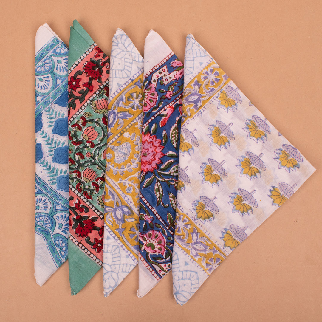 Set of 5 – Premium Cotton Bandanas | Head Scarf &amp; Hair Wrap