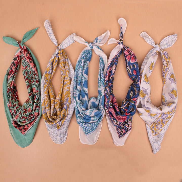Set of 5 – Premium Cotton Bandanas | Head Scarf &amp; Hair Wrap