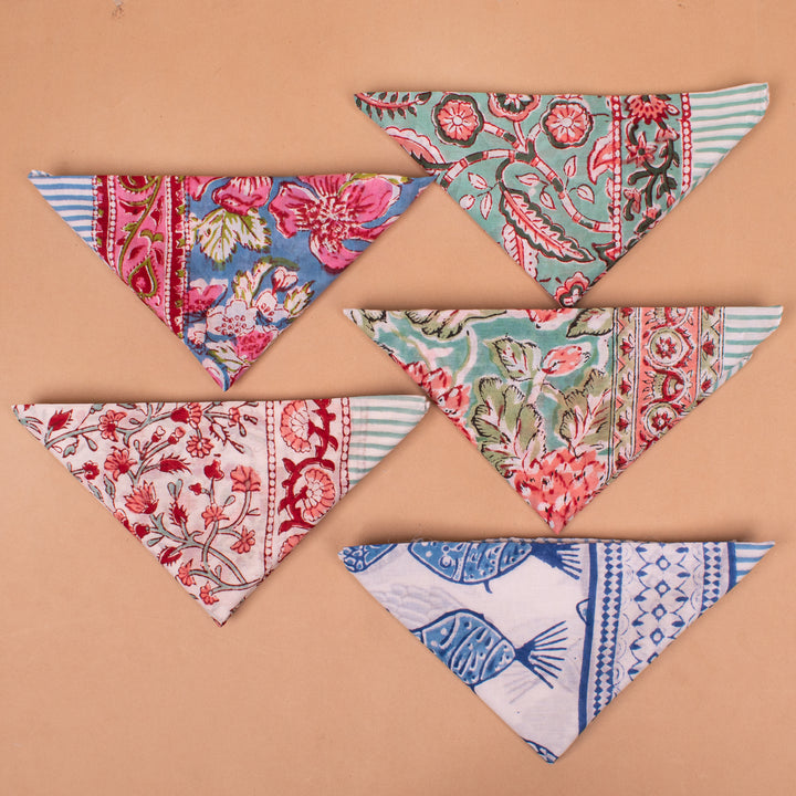 Set of 5 – Hand Block Cotton Bandanas | Printed Head Scarf &amp; Hair Wrap