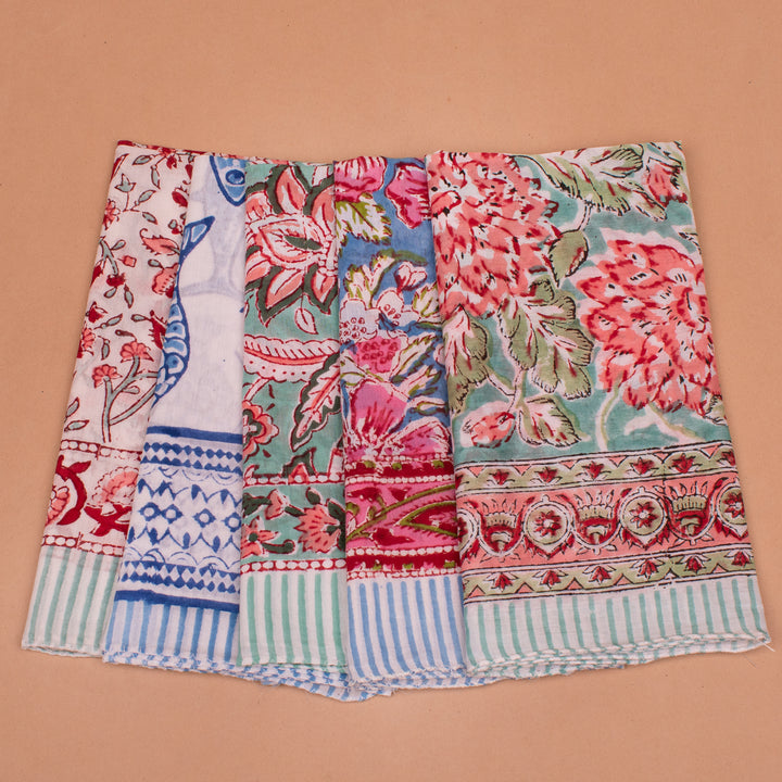Set of 5 – Hand Block Cotton Bandanas | Printed Head Scarf &amp; Hair Wrap