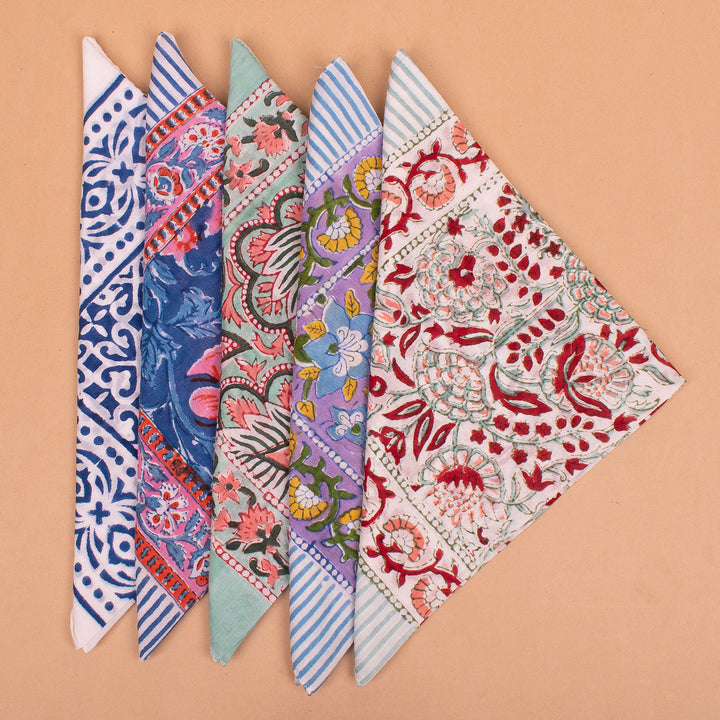 Set of 5 – Soft Cotton Bandanas | Neck Scarf &amp; Head Wrap